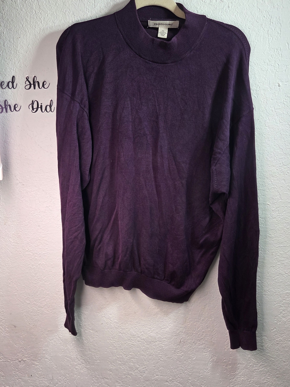 PRONTO UOMO Plum Purple Silk Cotton Blend Fine Knit Crewneck Sweater XL